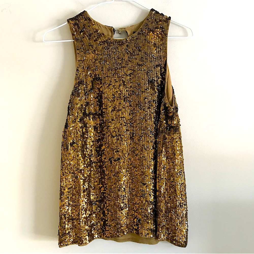 French Connection US 6 Gold Sequin Shimmer tank top party New Years Bejeweled